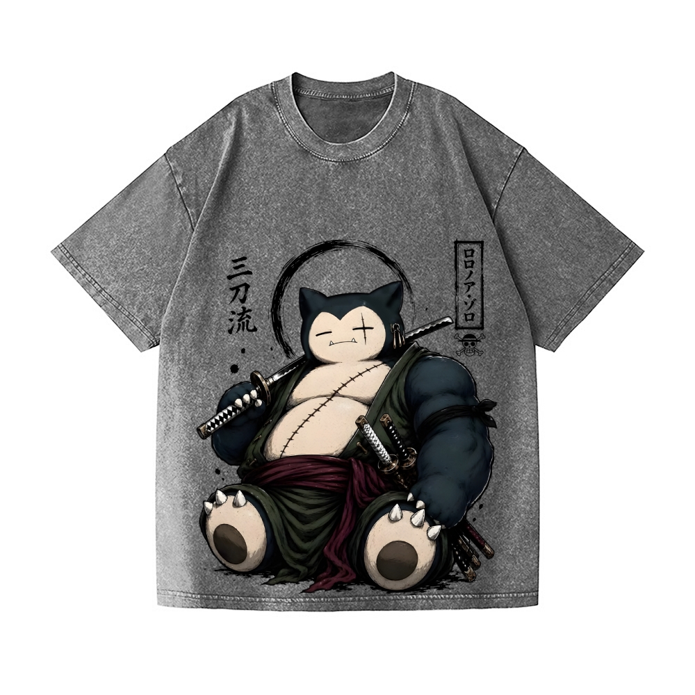 Samurai Snorlax Vintage Wash Japanese Design T-Shirt