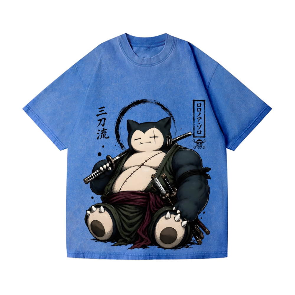 Samurai Snorlax Vintage Wash Japanese Design T-Shirt