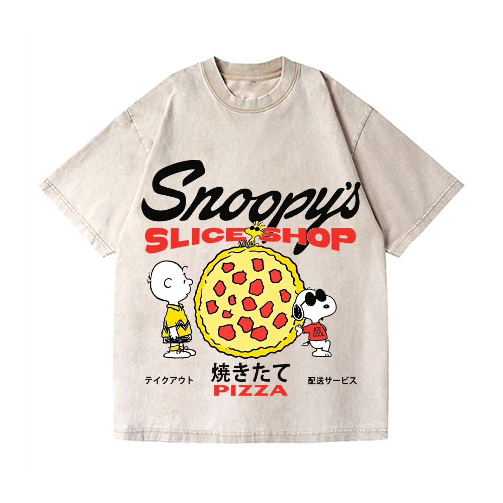 Pizza Peanuts Vintage Wash Japanese Design T-Shirt