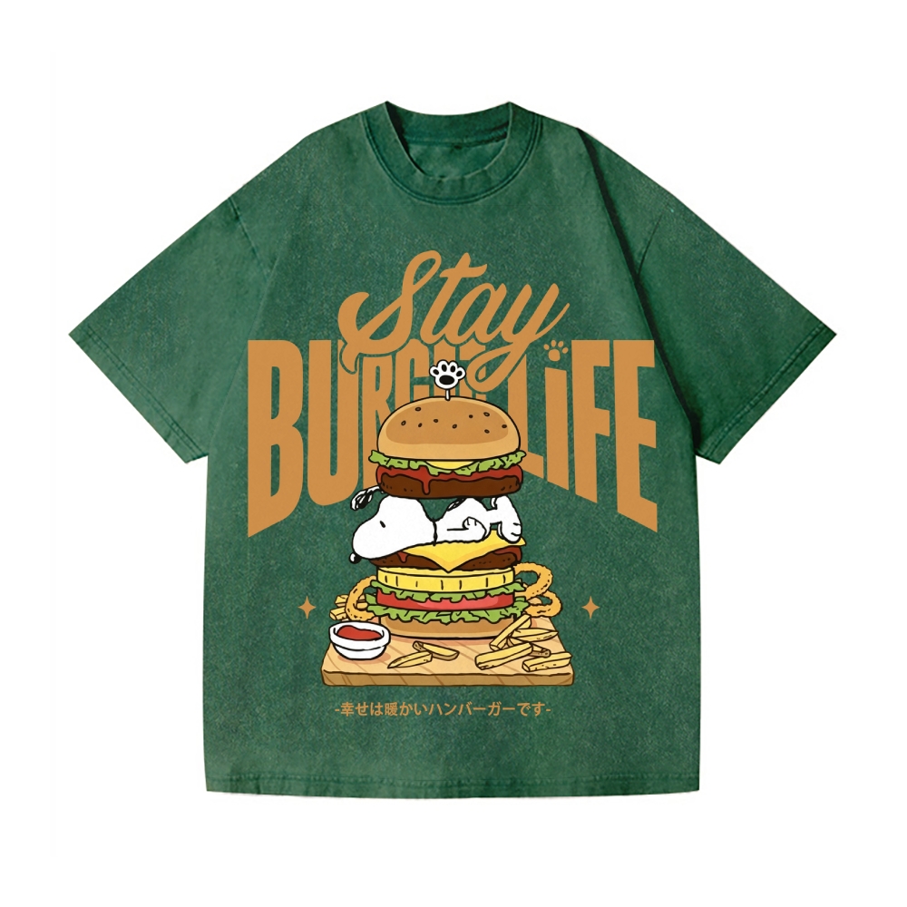 Stay Burger Life Peanuts Vintage Wash Japanese Design T-Shirt