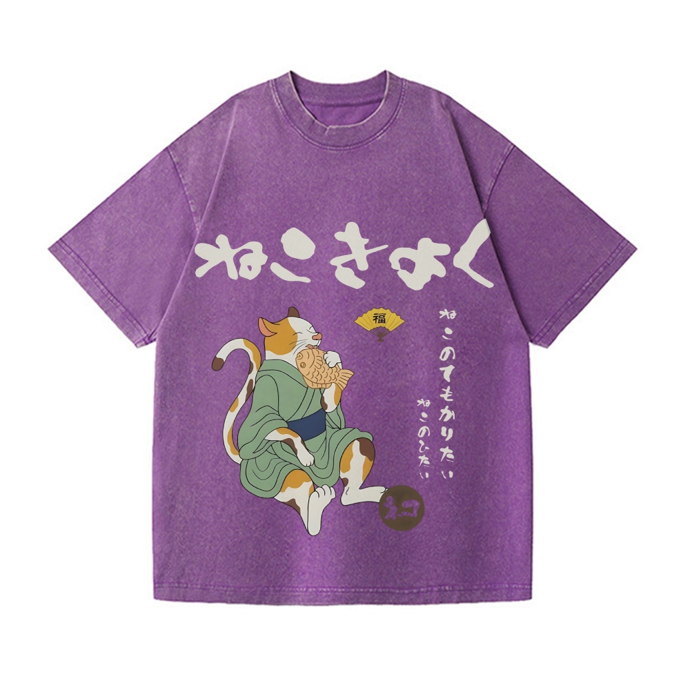 Taiyaki Cat Vintage Wash Japanese Design T-Shirt