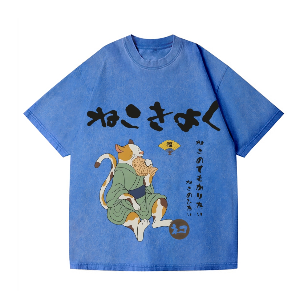 Taiyaki Cat Vintage Wash Japanese Design T-Shirt