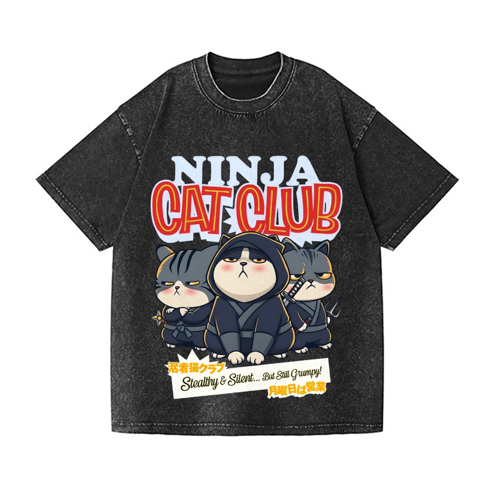Ninja Cat Club Vintage Wash Japanese Design T-Shirt