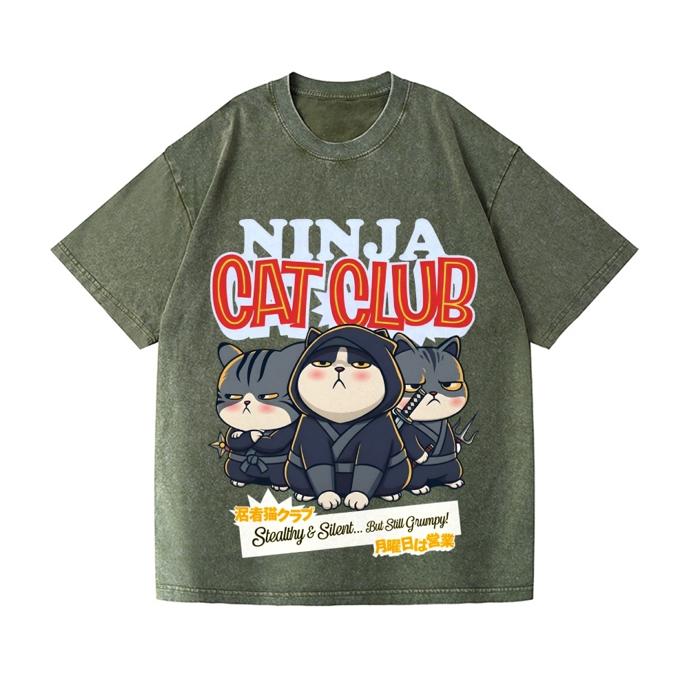Ninja Cat Club Vintage Wash Japanese Design T-Shirt