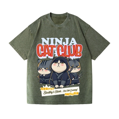 Ninja Cat Club Vintage Wash Japanese Design T-Shirt