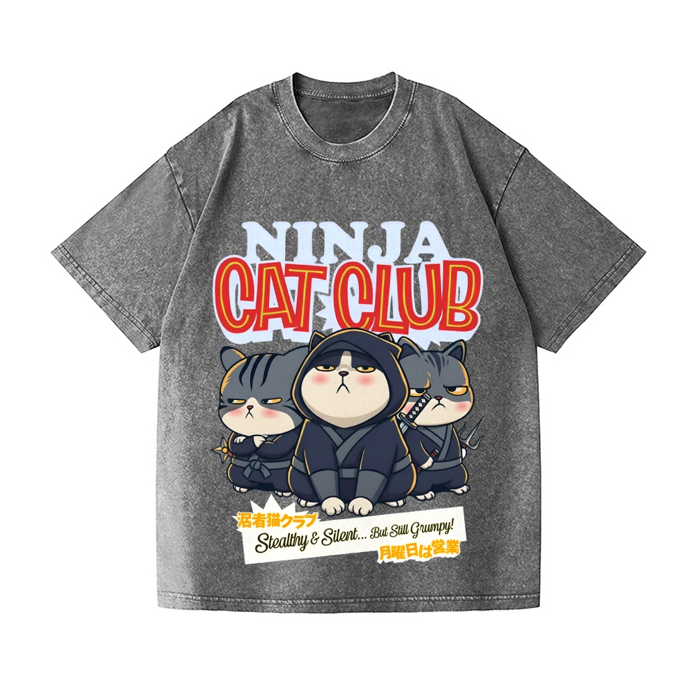Ninja Cat Club Vintage Wash Japanese Design T-Shirt