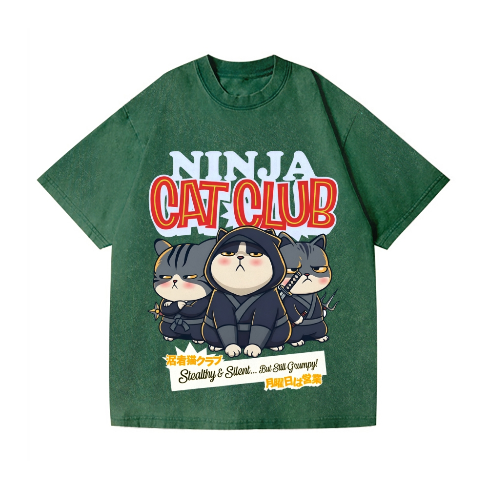 Ninja Cat Club Vintage Wash Japanese Design T-Shirt