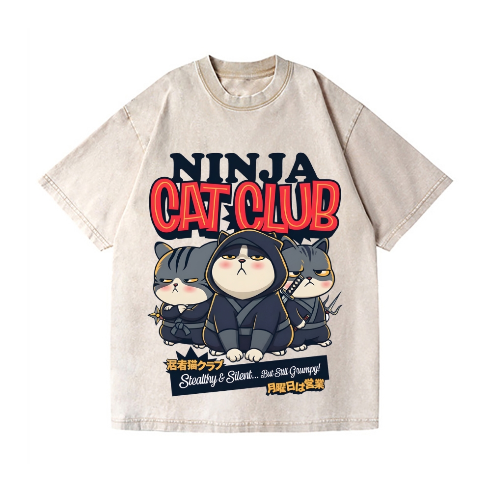 Ninja Cat Club Vintage Wash Japanese Design T-Shirt