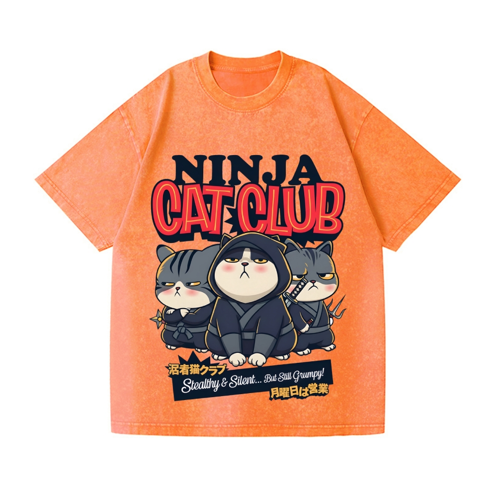 Ninja Cat Club Vintage Wash Japanese Design T-Shirt