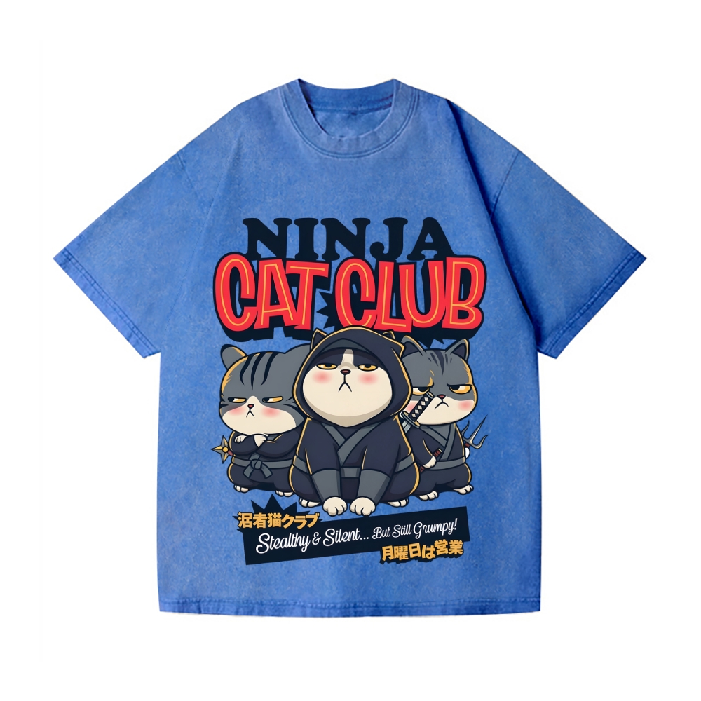 Ninja Cat Club Vintage Wash Japanese Design T-Shirt