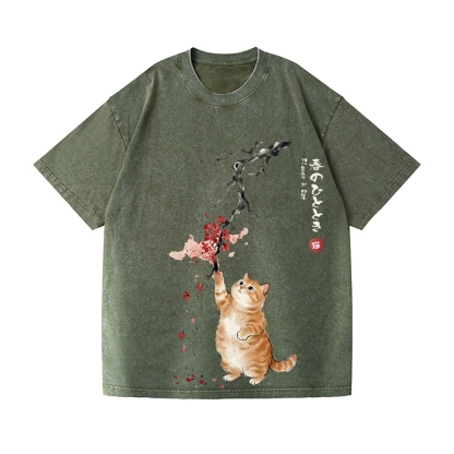 Sakura Cat Vintage Wash Japanese Design T-Shirt