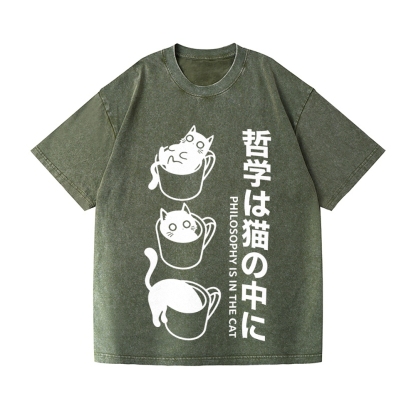 Philosophical Cat Vintage Wash Japanese Design T-Shirt