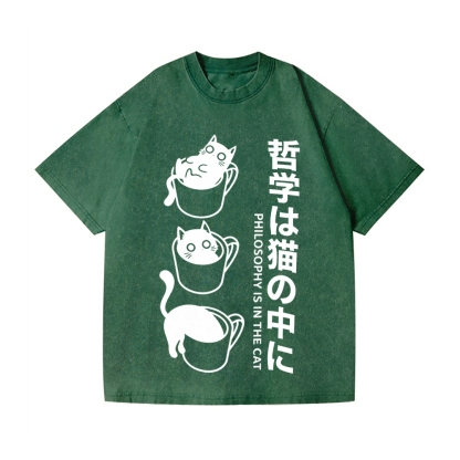Philosophical Cat Vintage Wash Japanese Design T-Shirt