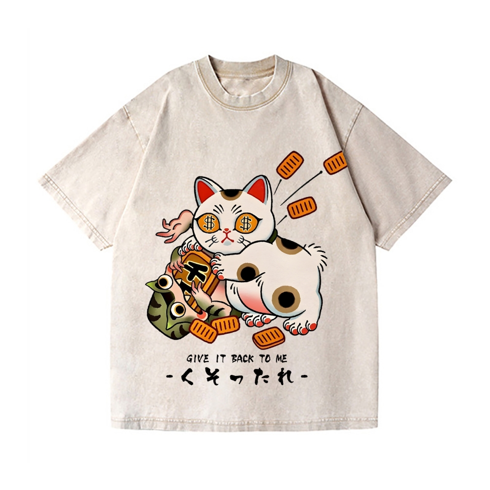 Lucky Cat Frog Vintage Wash Japanese Design T-Shirt