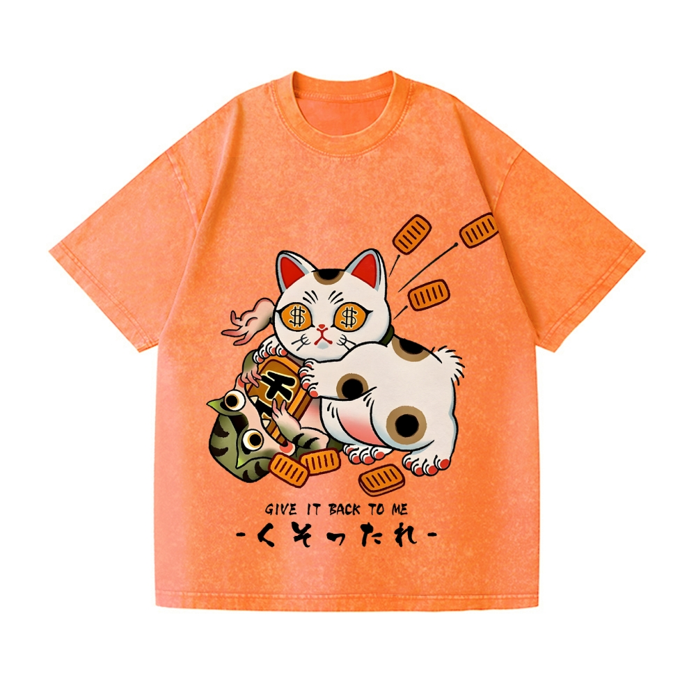 Lucky Cat Frog Vintage Wash Japanese Design T-Shirt