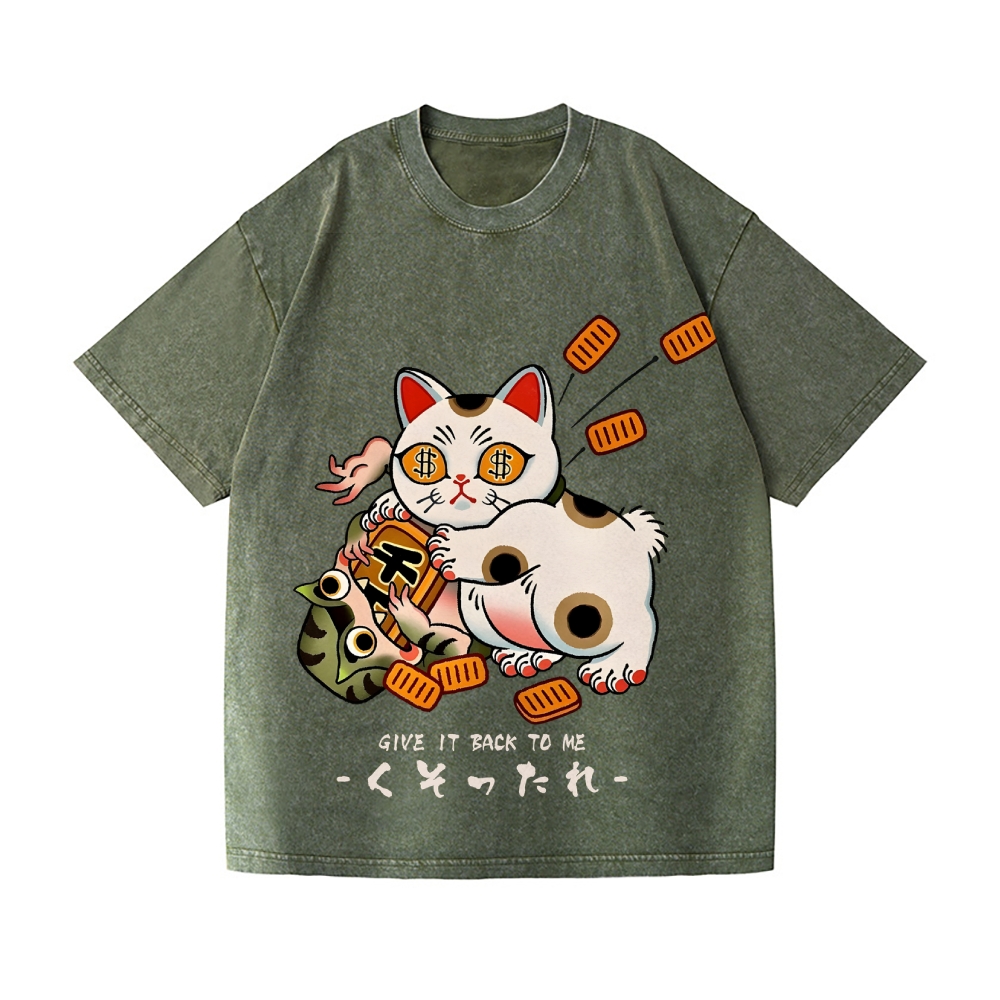Lucky Cat Frog Vintage Wash Japanese Design T-Shirt