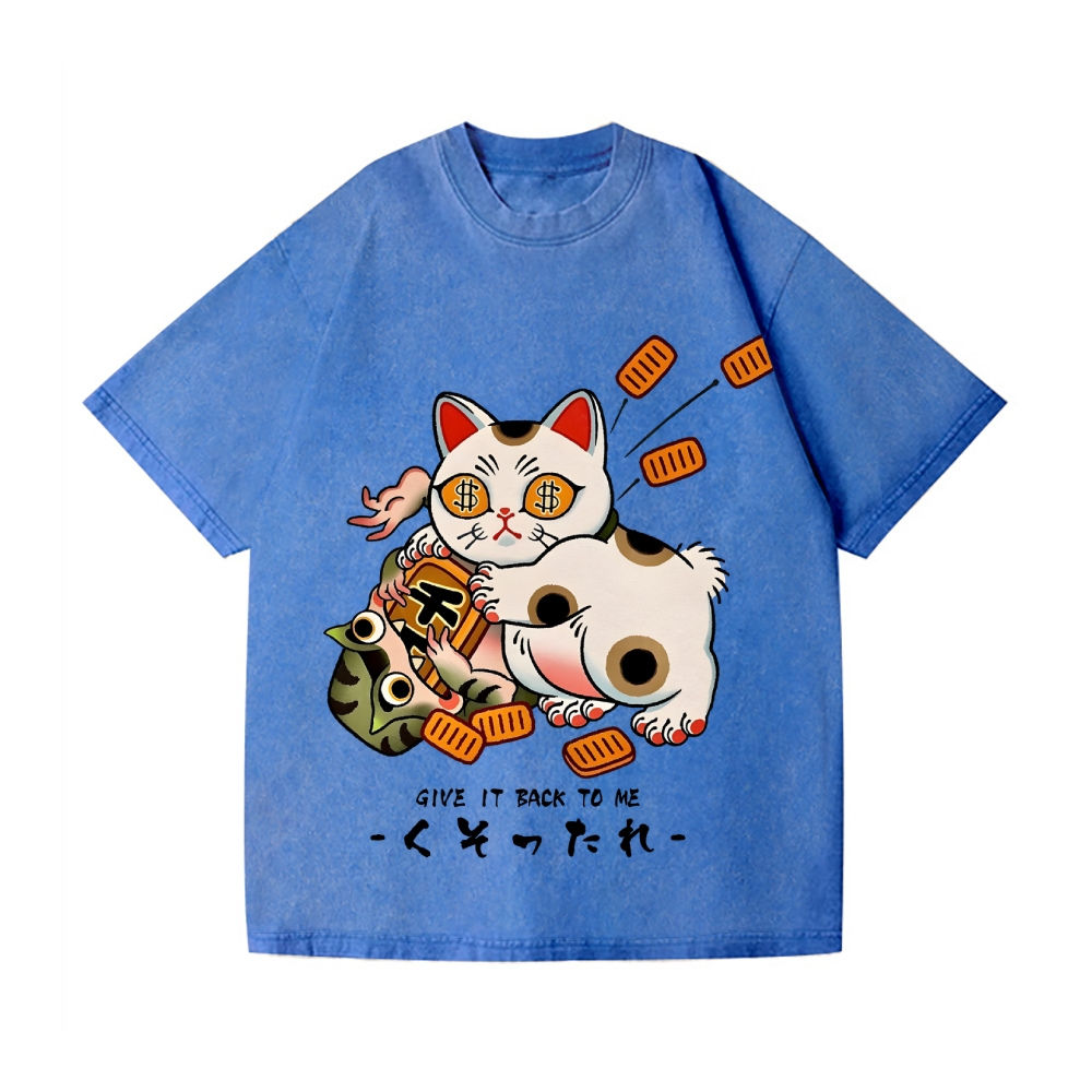 Lucky Cat Frog Vintage Wash Japanese Design T-Shirt