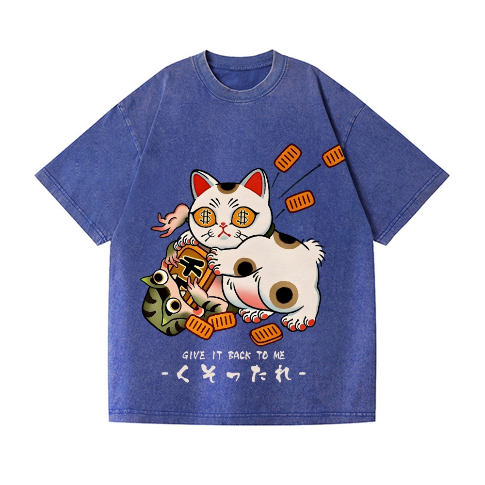 Lucky Cat Frog Vintage Wash Japanese Design T-Shirt