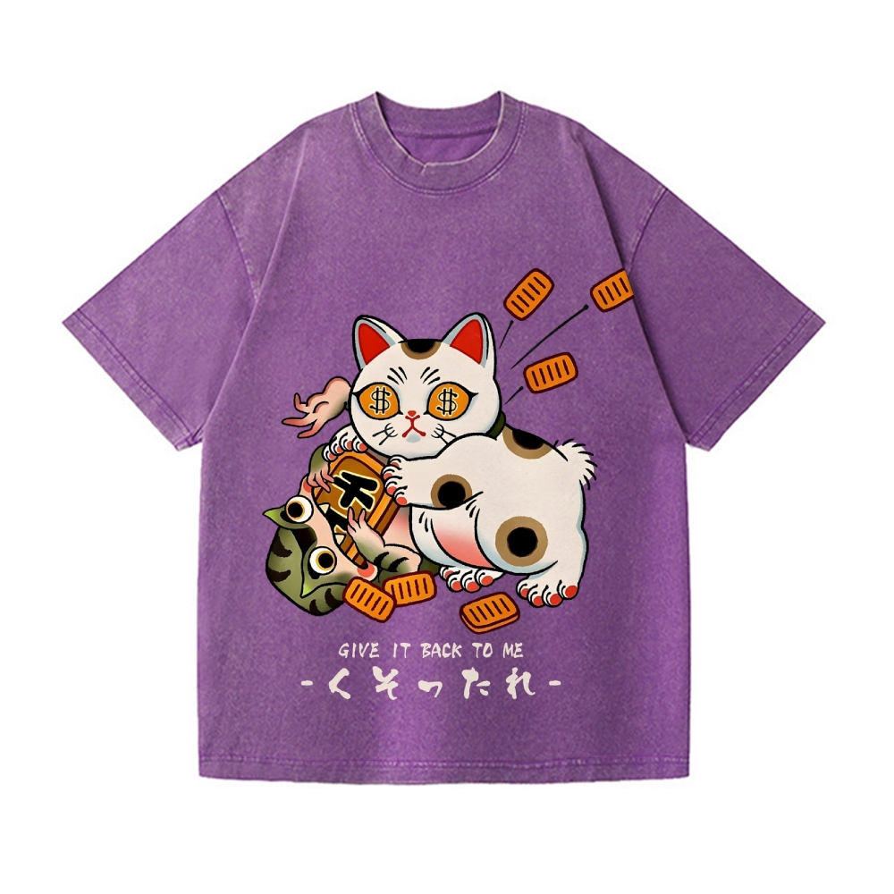 Lucky Cat Frog Vintage Wash Japanese Design T-Shirt