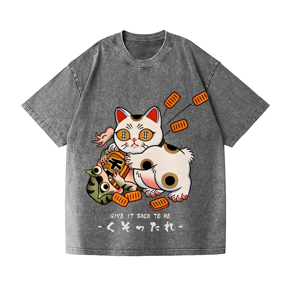 Lucky Cat Frog Vintage Wash Japanese Design T-Shirt