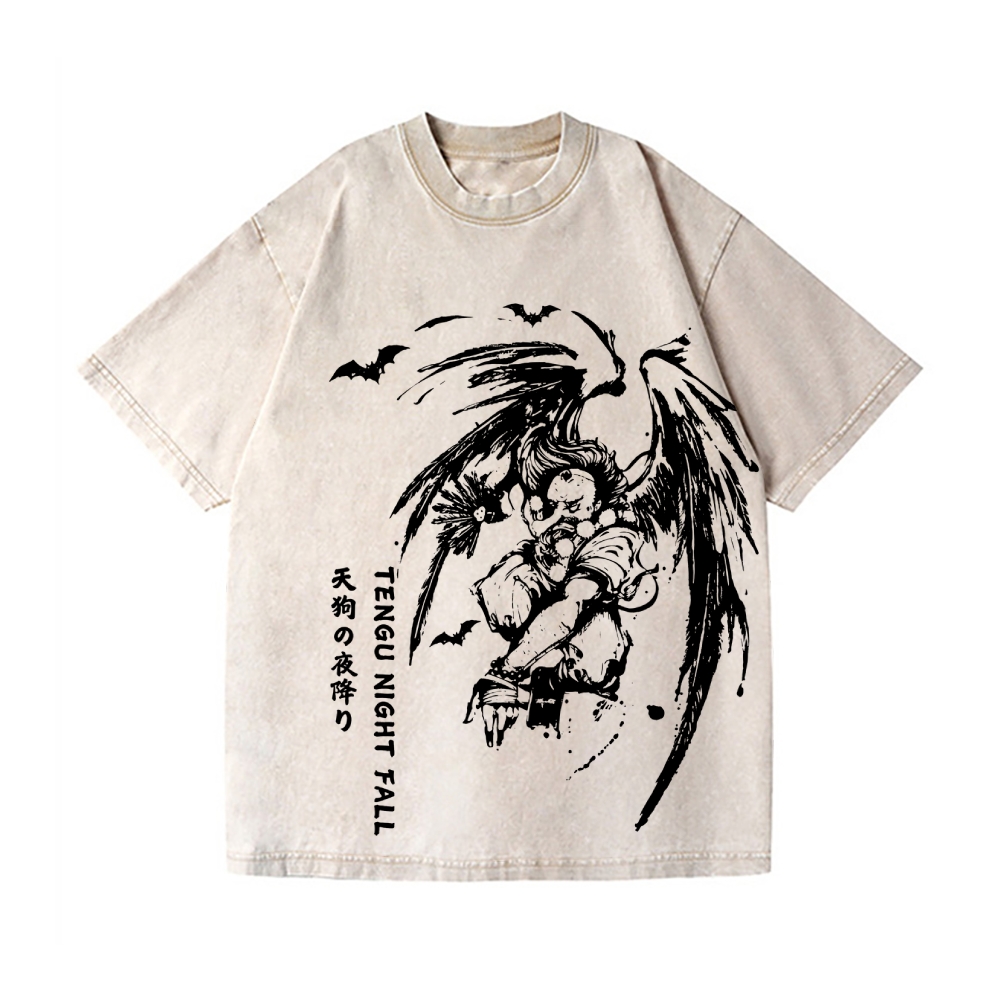 Halloween Yokai Tengu Vintage Wash Japanese Design T-Shirt