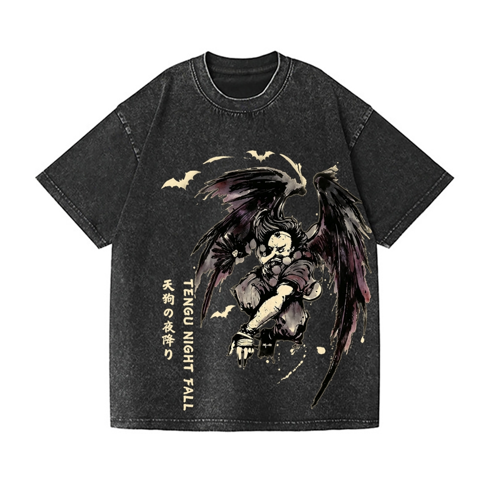 Halloween Yokai Tengu Vintage Wash Japanese Design T-Shirt
