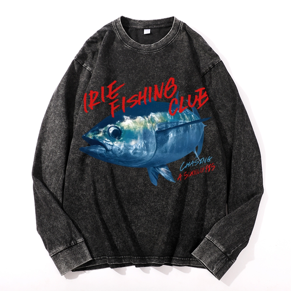 Fish Maguro Vintage Cotton Wash Crewneck Long-Sleeve T-Shirt