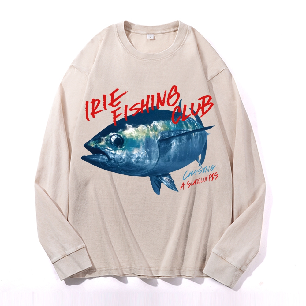 Fish Maguro Vintage Cotton Wash Crewneck Long-Sleeve T-Shirt