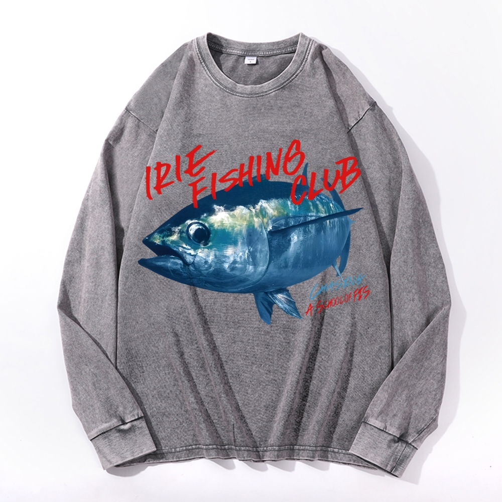 Fish Maguro Vintage Cotton Wash Crewneck Long-Sleeve T-Shirt