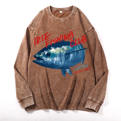 Fish Maguro Vintage Cotton Wash Crewneck Long-Sleeve T-Shirt
