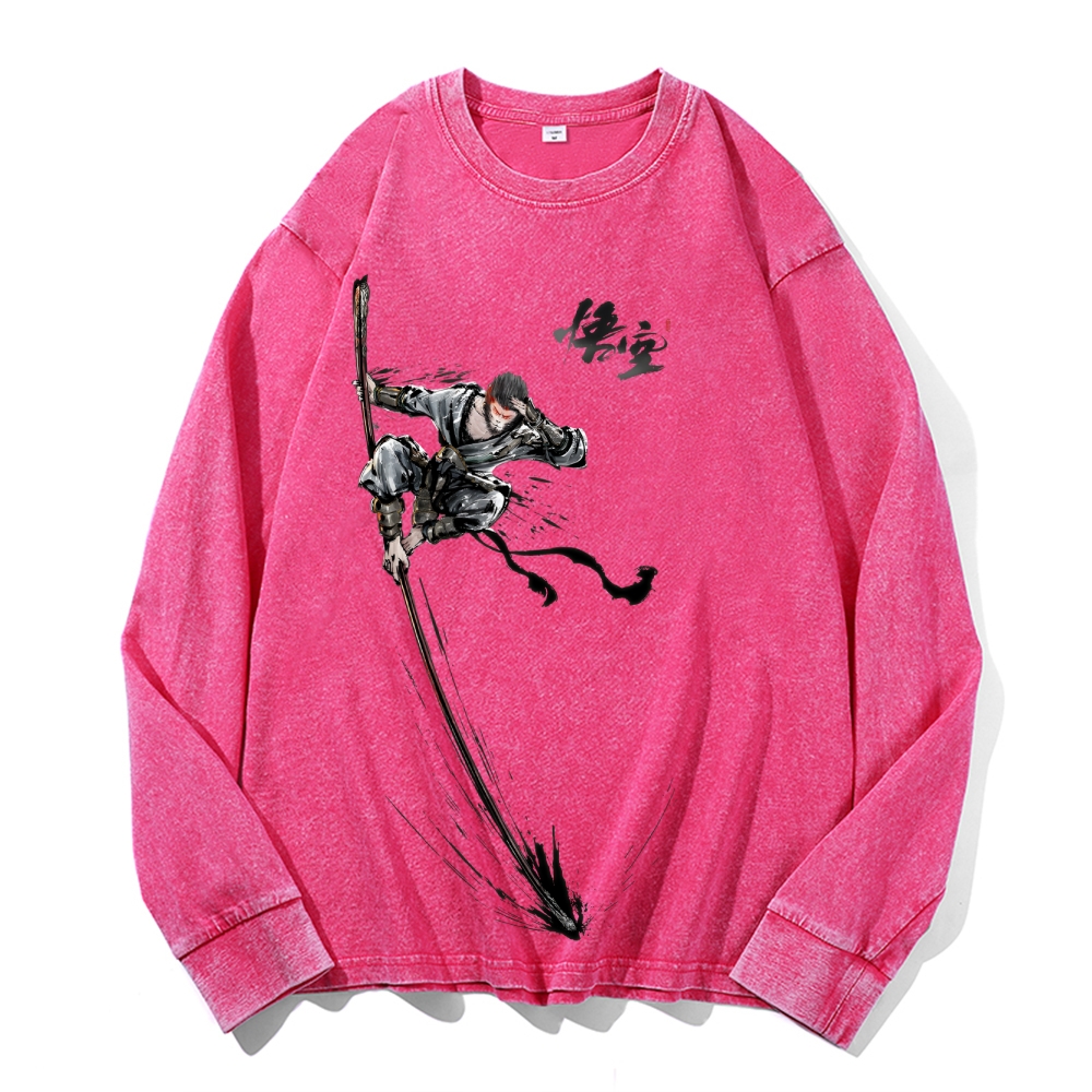 Samurai Sun Wukon Vintage Cotton Wash Crewneck Long-Sleeve T-Shirt