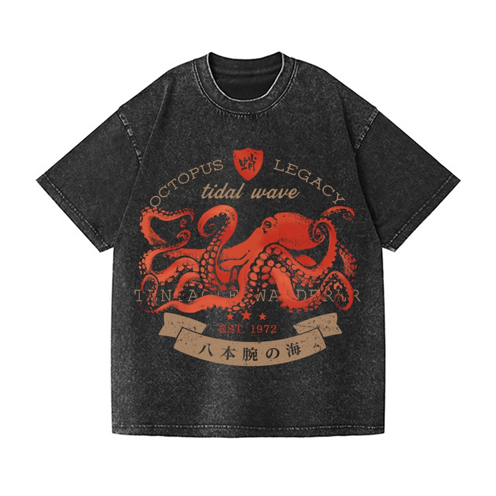 Octopus Vintage Wash Japanese Design T-Shirt