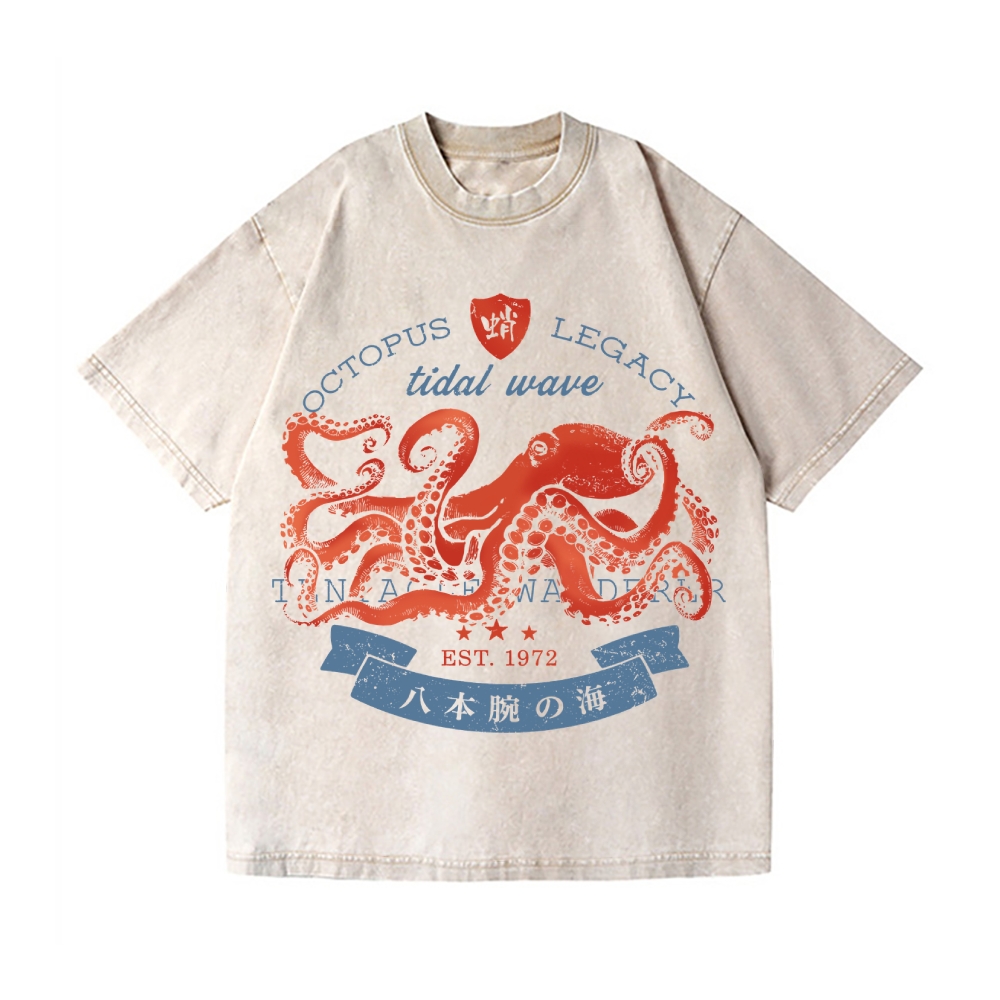 Octopus Vintage Wash Japanese Design T-Shirt