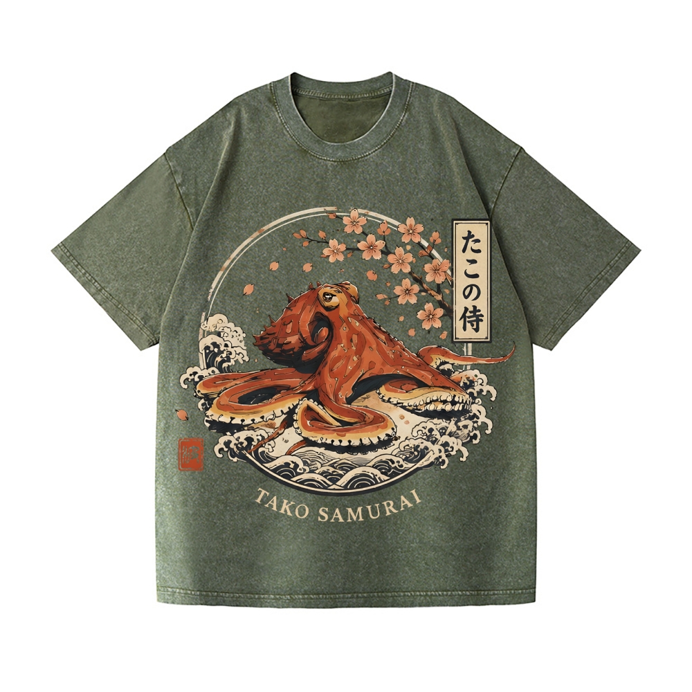 Sakura Octopus Vintage Wash Japanese Design T-Shirt
