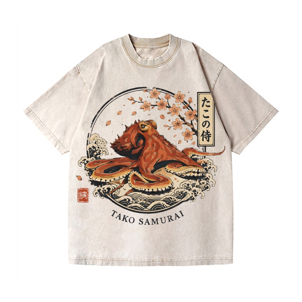 Sakura Octopus Vintage Wash Japanese Design T-Shirt