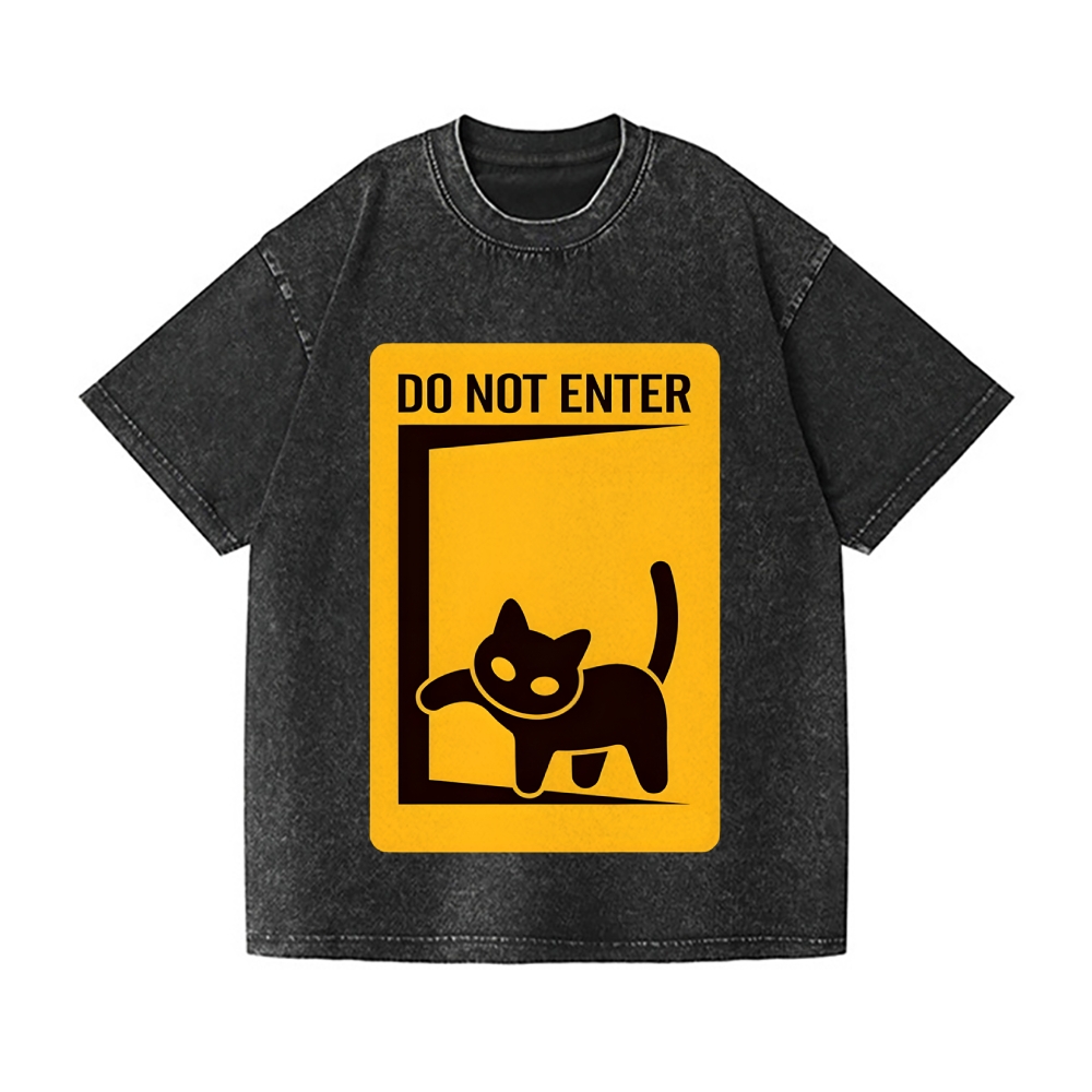 Do Not Enter Cat Vintage Wash Japanese Design T-Shirt