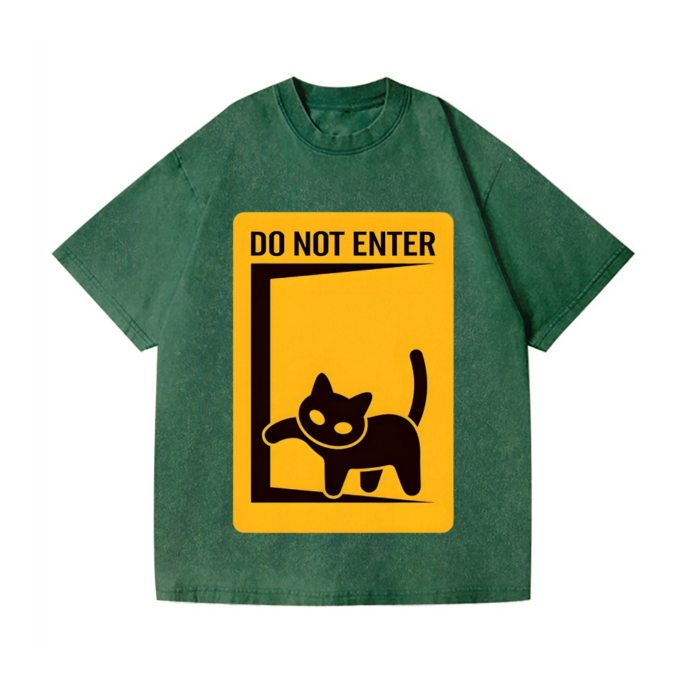 Do Not Enter Cat Vintage Wash Japanese Design T-Shirt