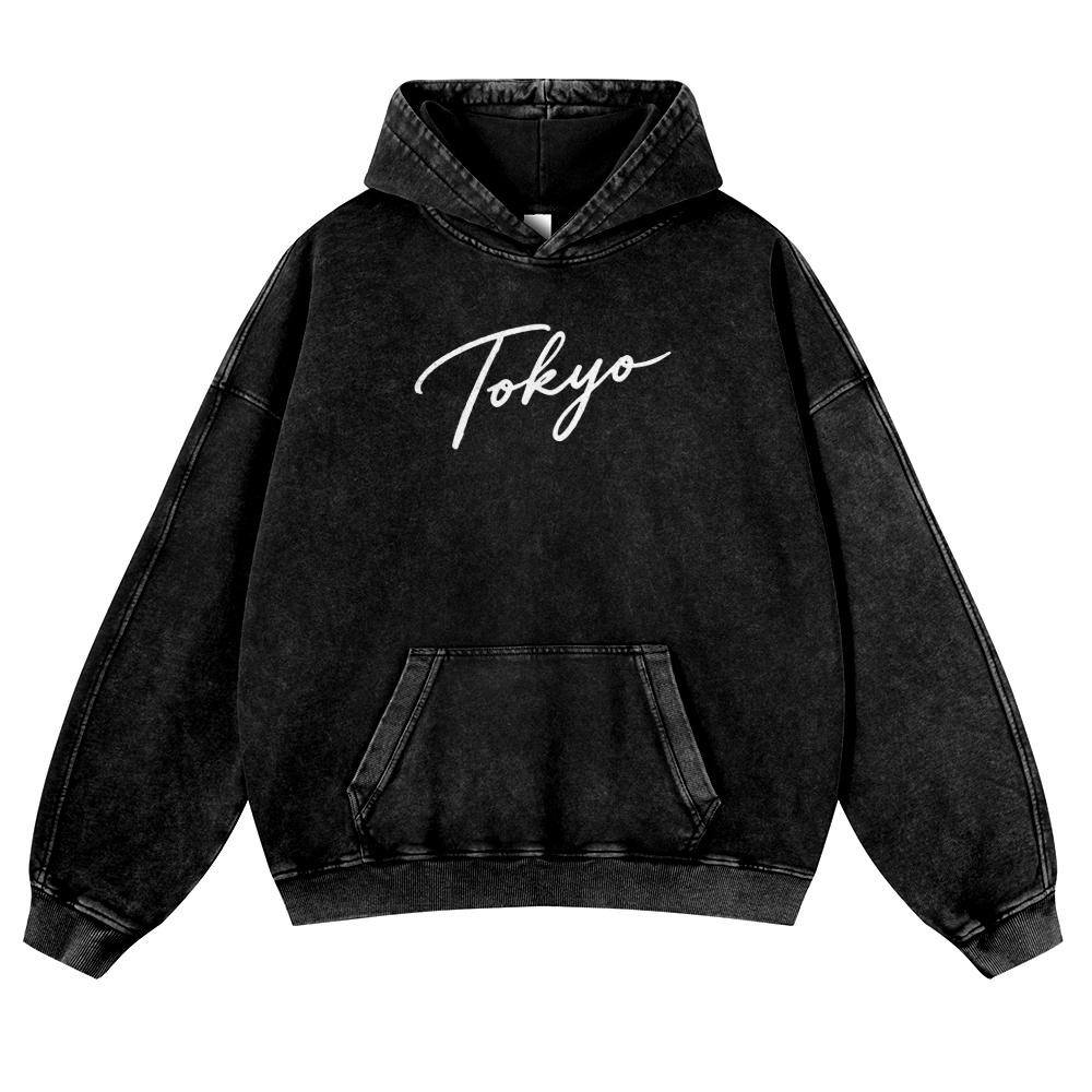 Tokyo Logo Vintage Washed Thick Cotton Hoodie