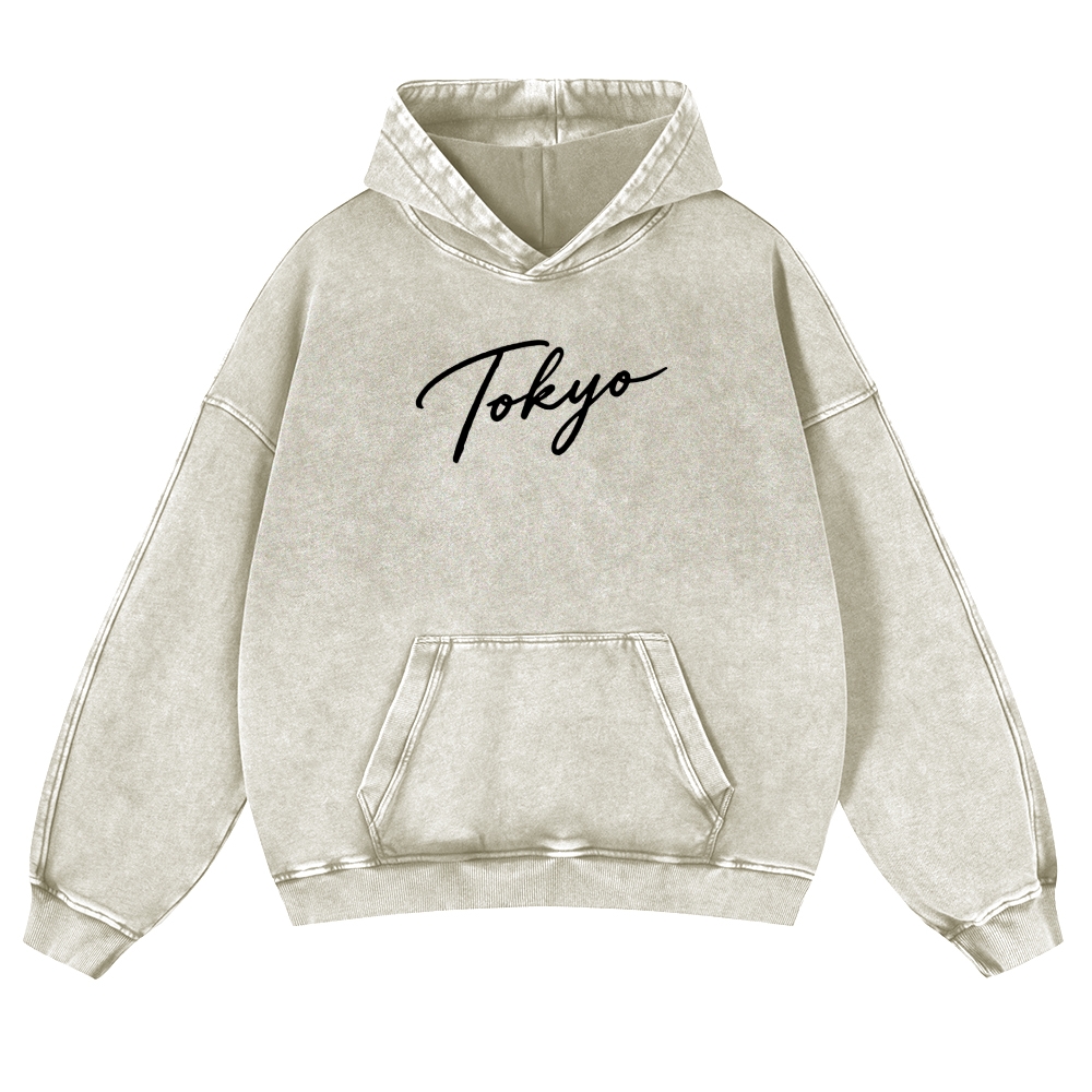 Tokyo Logo Vintage Washed Thick Cotton Hoodie