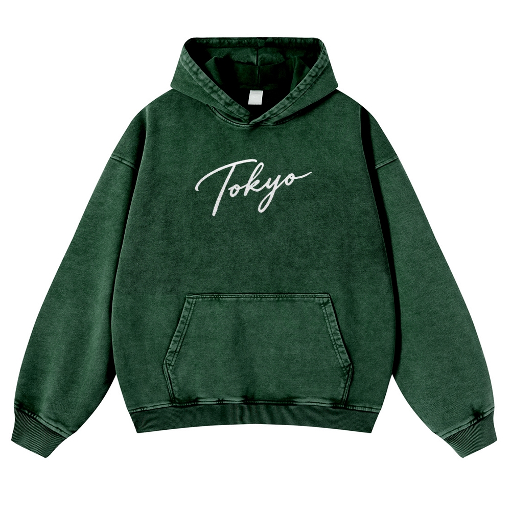 Tokyo Logo Vintage Washed Thick Cotton Hoodie