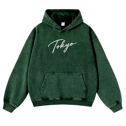 Tokyo Logo Vintage Washed Thick Cotton Hoodie