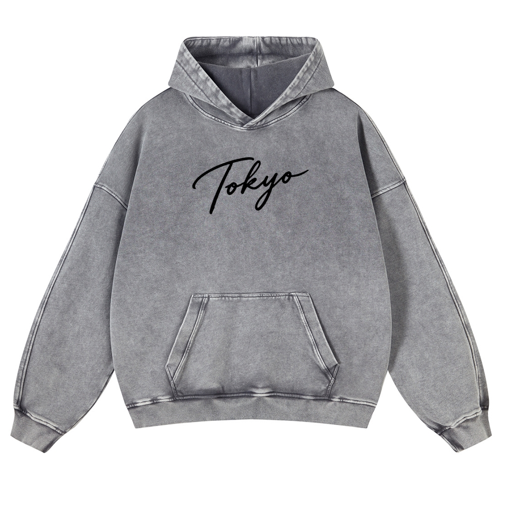 Tokyo Logo Vintage Washed Thick Cotton Hoodie