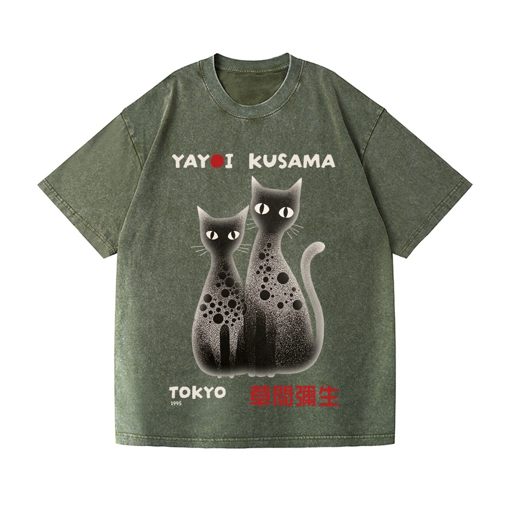Yayoi Kusama Polka Dot Cat Vintage Wash Japanese Design T-Shirt