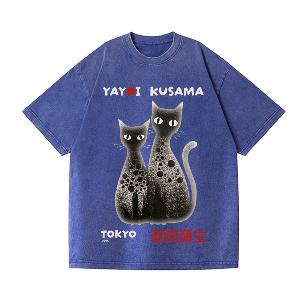 Yayoi Kusama Polka Dot Cat Vintage Wash Japanese Design T-Shirt