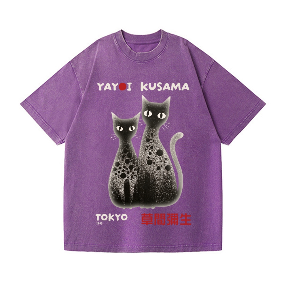 Yayoi Kusama Polka Dot Cat Vintage Wash Japanese Design T-Shirt