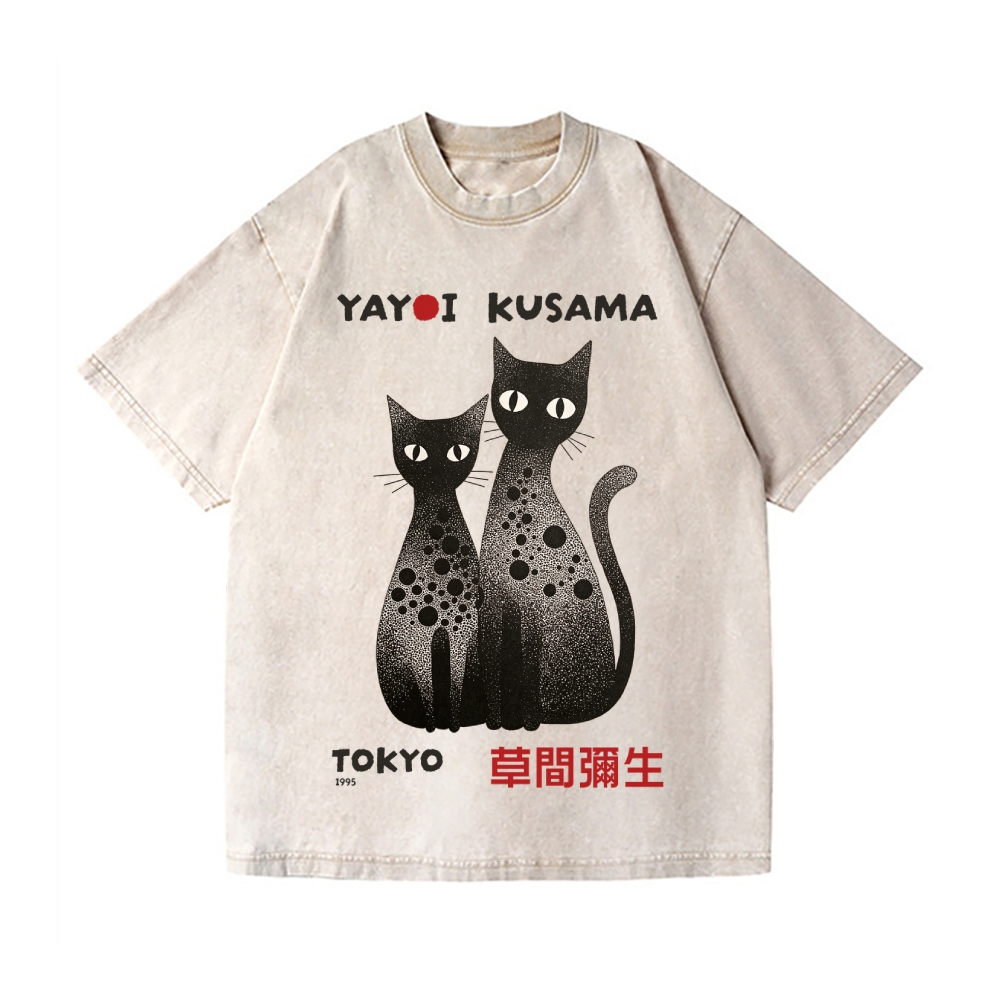 Yayoi Kusama Polka Dot Cat Vintage Wash Japanese Design T-Shirt