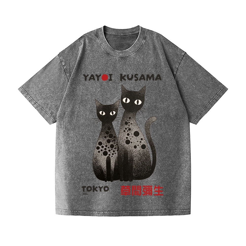 Yayoi Kusama Polka Dot Cat Vintage Wash Japanese Design T-Shirt