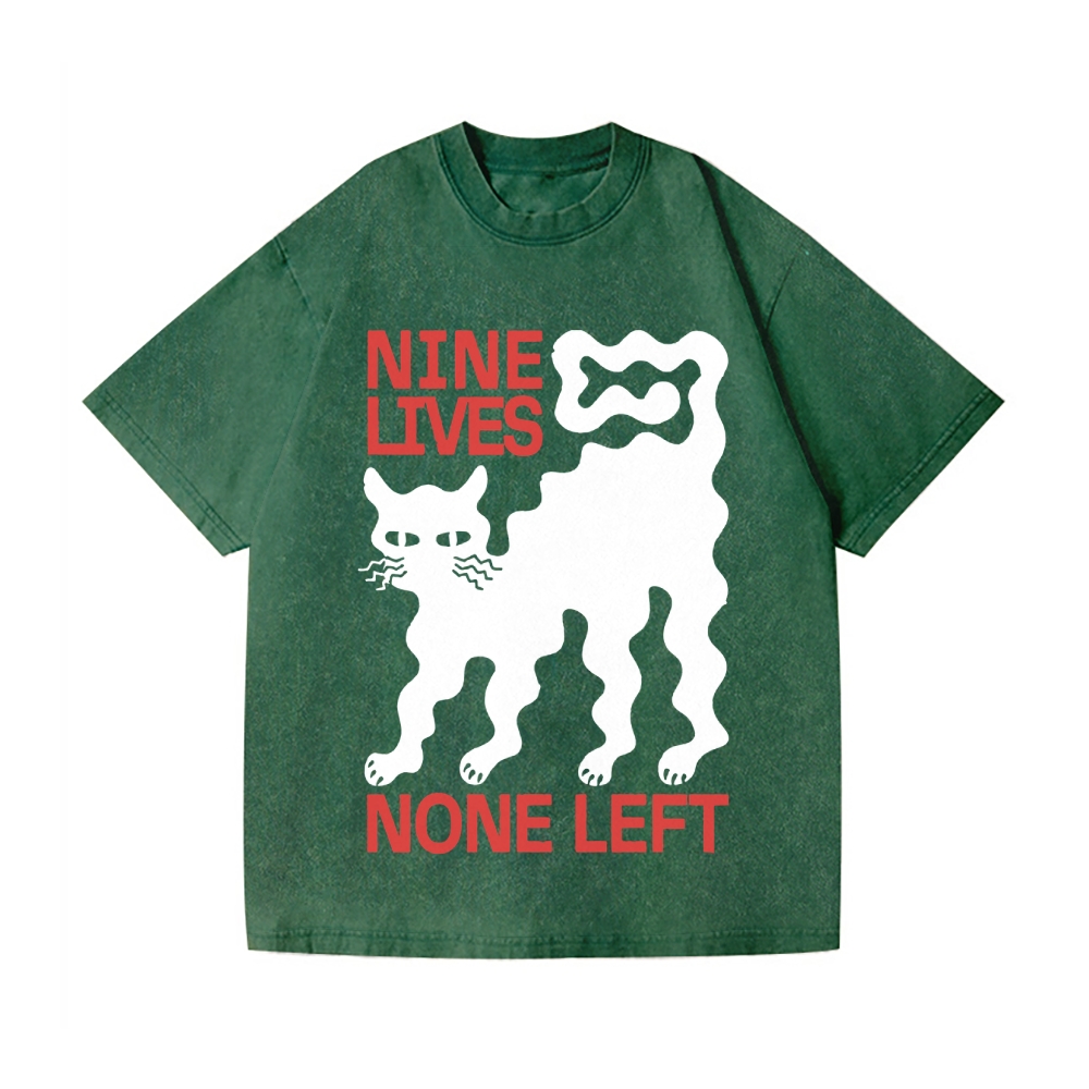 Nine Lives Cat Vintage Wash Japanese Design T-Shirt