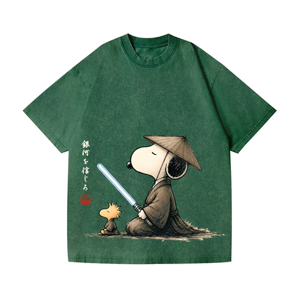 Star Wars Samurai Style Peanuts Vintage Wash Japanese Design T-Shirt