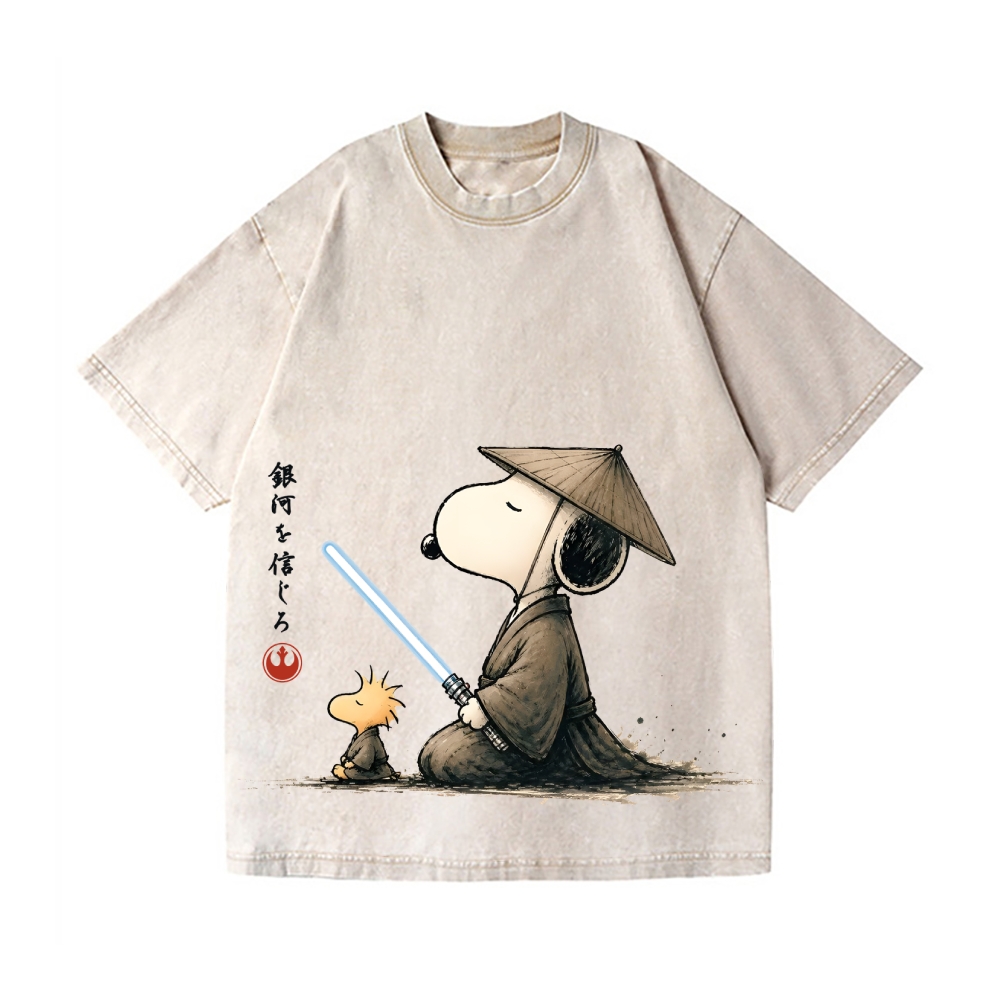 Star Wars Samurai Style Peanuts Vintage Wash Japanese Design T-Shirt